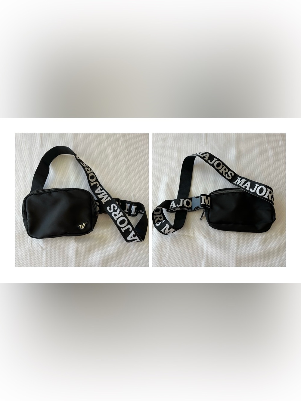 Varsity “The Majors” Black Compact Crossbody with White Branded Strap